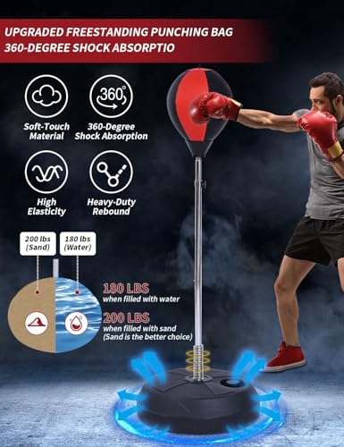 Punching Bag with Stand, Heavy Boxing Bag Height Adjustable Reflex Bar and Speed Punching Bag for Adults & Youth, Home Gym Training Equipment for MMA Fitness Stress Relief