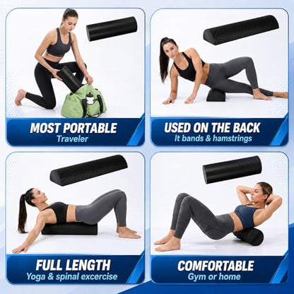 2 Pack High-Density Foam Roller 18 Inches Black Exercise Massage Roller Full Body Athletic Massager for Back Stretching for Exercise and Recovery Self-myofascial Release for Body