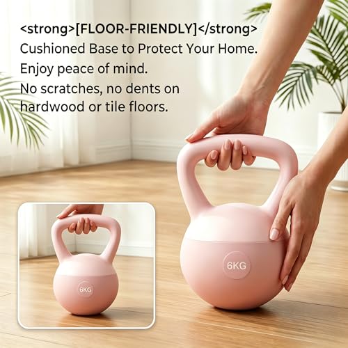 13lb Soft Kettlebell for Women, 10kg Strength Training Kettlebells for Home Gym, Steel Sand Filled PVC Kettle Bell with Wide Frosted Anti-Slip Handle for Glute & Full Body Workouts