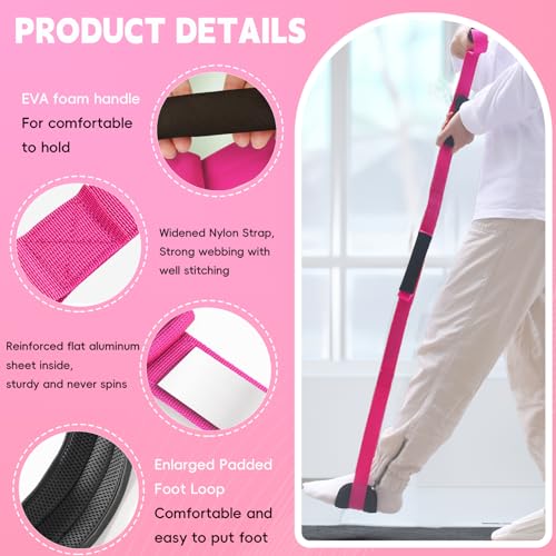 36 Inch Leg Lifter, Rigid Leg Lifter Strap with Handgrips & Foot Loop, Leg Lifter After Hip Replacement &Knee Surgery Recovery Aids Kit, Leg Lifters Getting Legs in and Out of Bed,Car,Wheelchair - color: Rose, size: 36 Inch