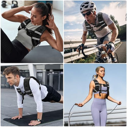 Weighted Vest, 6lb/8lb/10lb/12lb/15lb/18lb/20lb/24lb/30lb for Men Women, Reflective Stripe Adjustable Buckle, Comfortable Durable Rucking Vest for Walking Running Strength Training