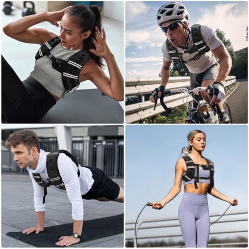 Weighted Vest, 6lb/8lb/10lb/12lb/15lb/18lb/20lb/24lb/30lb for Men Women, Reflective Stripe Adjustable Buckle, Comfortable Durable Rucking Vest for Walking Running Strength Training