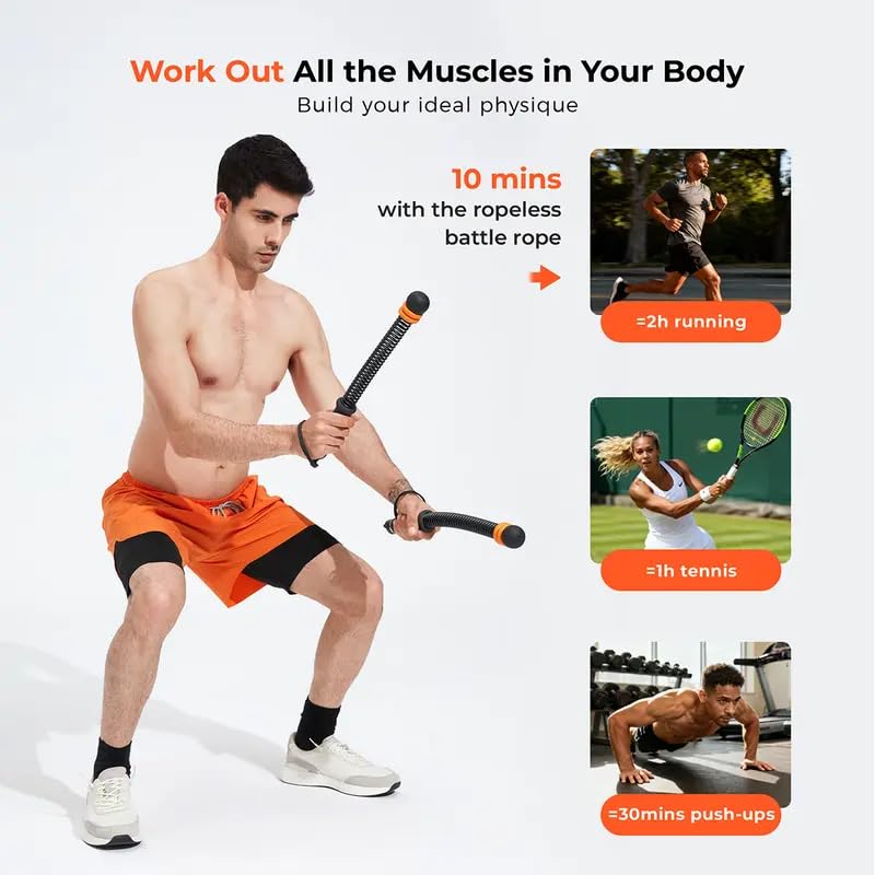 Ropeless Battle Ropes with Adjustable Weights, Cordless Heavy Battle Rope for Home Gym & Travel, Portable Weighted Exercise Equipment for HIIT, Cardio & Low Impact Workout(Black)
