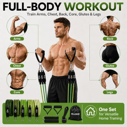 Resistance Bands Set, 200 LBS Stackable 5-Tube Set with Handles, Door Anchor and Ankle Straps for Full-Body Strength Training
