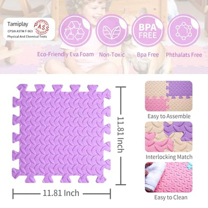 Foam Play Mat, EVA Non-Toxic Interlocking Floor Mats - color: Pink/Beige/Purple, size: 36 Pcs/70.8*70.8