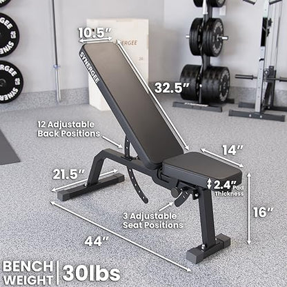 Synergee Adjustable Incline Workout Bench. Weight Bench for Dumbbell & Barbell Press Exercises & Workouts. Great for Commercial, Garage and Home Gym.