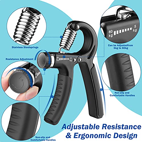 AIXPI Grip Strength Trainer, Hand Grip Exerciser Strengthener with Adjustable Resistance 11-132 Lbs (5-60kg), Forearm Strengthener, Hand Exerciser for Muscle Building and Injury Recover 2 Pack