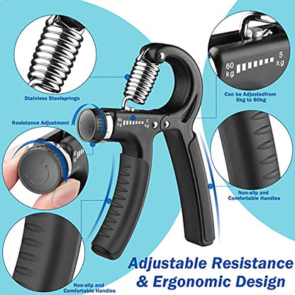AIXPI Grip Strength Trainer, Hand Grip Exerciser Strengthener with Adjustable Resistance 11-132 Lbs (5-60kg), Forearm Strengthener, Hand Exerciser for Muscle Building and Injury Recover 2 Pack