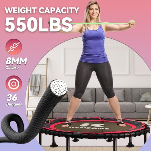 K KENSONE 40/48" Rebounder Trampoline for Adults, Bungee, 450/550 LBS Quiet - color: Blue A, size: 48" U-Bar