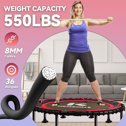 K KENSONE 40/48" Rebounder Trampoline for Adults, Bungee, 450/550 LBS Quiet - color: Blue A, size: 48" U-Bar