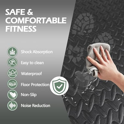 48 Sq Ft Interlocking Gym Mats, EVA Foam Puzzle Exercise Tiles for Home Gym, Yoga, Kids Playroom, Non-Slip Floor Protection (12 Tiles) - size: 48 Sq Ft
