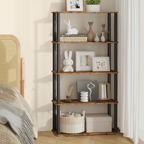 VASAGLE 5-Tier Shelf, Storage Shelves, Bookcase with Shelves, Living Room - color: Rustic Brown + Ink Black, size: 5 Tiers (23.6"W)