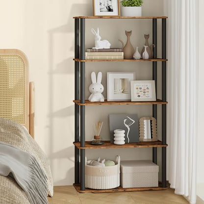 VASAGLE 5-Tier Shelf, Storage Shelves, Bookcase with Shelves, Living Room - color: Rustic Brown + Ink Black, size: 5 Tiers (23.6"W)