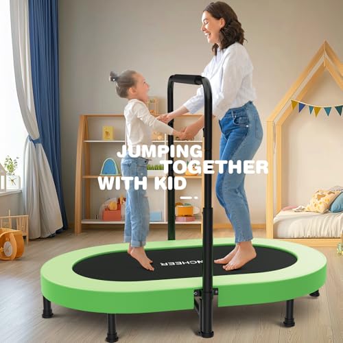 ANCHEER Trampoline, Mini Trampoline with Adjustable Handle -Indoor/Outdoor Rebounder for Kids & Toddlers, 56'' Safe Oval Fitness Trampoline with Bar for Home Fun