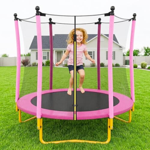 5 FT Kids Trampoline with Safety Enclosure Net, Indoor Outdoor Toddler Trampoline with U-Shaped Legs & Foam Poles, Mini Trampoline for Kids