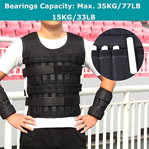 Leepesx Max Loading 15kg/35kg Adjustable Vest Weight Exercise Weight Loading Cloth Strength Training with 6kg Leg Weight 5kg Arm Weight (Empty)