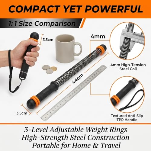 Weighted Ropeless Battle Ropes with Wrist Guards, Heavy Cordless Battle Rope Training Equipment for Home Gym, Spring Resistance Arm Workout Ropes, Non-Slip TPE Handles