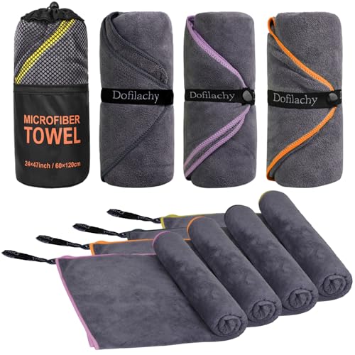 Dofilachy 4 Pack Camping Towel - Camping Towels Quick Dry Towel Microfiber Travel Sports Towel for Camp Bath Beach Swim, Large 24” x 48”