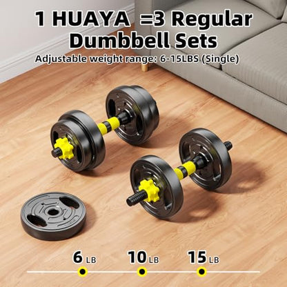 Adjustable Dumbbell Set, 10-90lbs Free Weights with Connector – 4 in 1 Dumbbells, Barbell, Kettlebell & Push Up Stand, Adjustable Weights Set for Home Gym Fitness Equipment for Men & Women - color: Yellow 30lbs (15lbs*2)