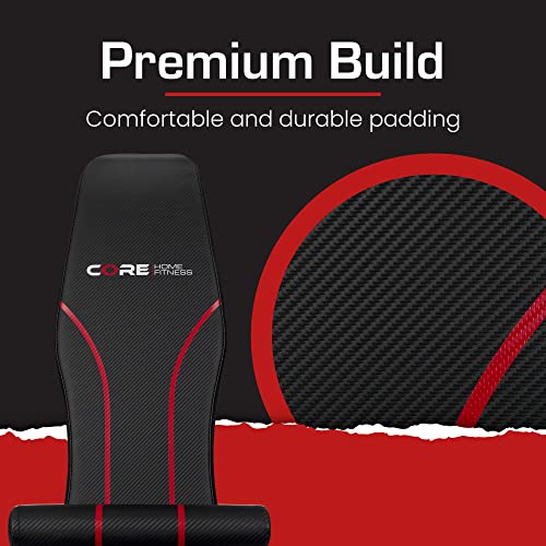 Adjustable Bench By Core Home Fitness, Foldable Weight Bench, Incline/Decline/Flat Bench, 7 Back Adjustments, Adjustable Seat, Black/Red (51MAB)