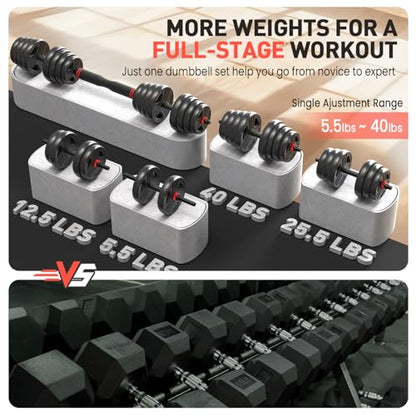 UKEEP Adjustable Dumbbells Set, 20/30/40/55/60/80lbs Free Weight Set with Connector, 2 or 3 in 1 Dumbbells Set Used as Barbell, Kettlebells, Fitness Exercises for Home Gym Suitable Men/Women - style: 80 lbs (40 lbs each)