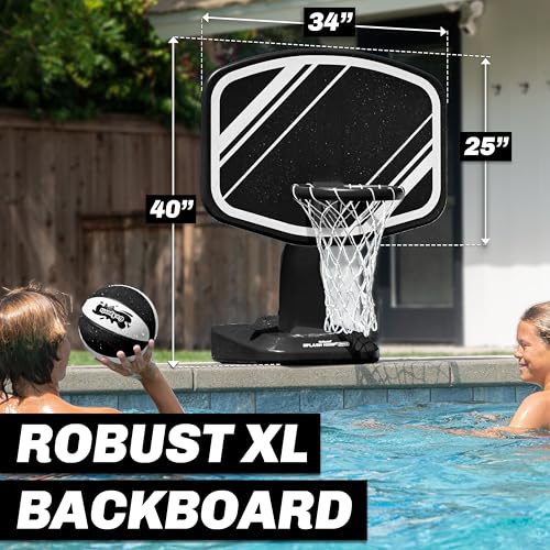 GoSports Splash Hoop PRO Pool Basketball Game – Modern Poolside Basketball Hoop with Backboard, Ball & Pump – Swimming Pool Basketball Hoop for Inground & Above Ground Pools - color: Black