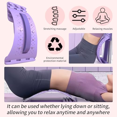 Back Stretcher for Lower Back Pain Relief,4 Lever Lumbar Support Board for Spine Decompression and Scoliosis Relief,Crack Your Back with This Cracking Device (Purple)