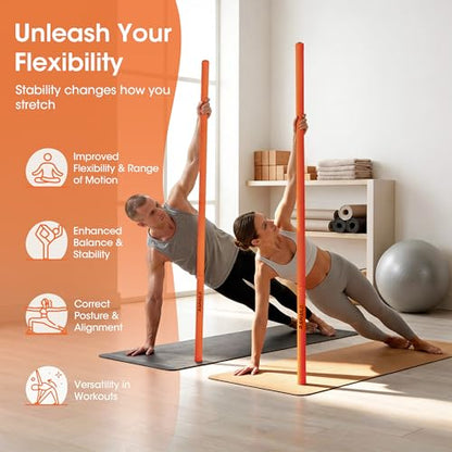 Yoga Stick, Upgraded 5ft Sturdy Steel Mobility Stick & Dumbbell Converter, Adjustable Equipment for Stretching, Posture Correction, Weightlifting, Bench Presses, Squats & Full-Body Strength Tr