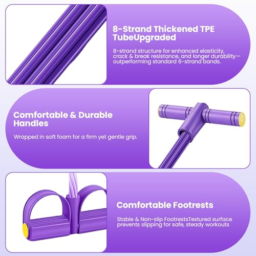2026 Upgraded 8 - Tube Pedal Resistance Bands with Handles - Ultra - Strong Tension for Full - Body Workout - Ideal for Home, Office & Travel Fitness(Purple)