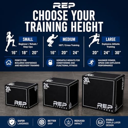REP Soft Plyo Box | 3-in-1 Foam Jump Box | 3 Size Options 16", 20", 24" | Plyometric Training Platform | Home Gym Equipment | Non-Slip Step Block | Adjustable Workout Box | CrossFit Jump Tool - style: Large - 30/24/20 inch