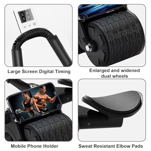 2026 Upgraded Ab Roller Wheel with Knee Mat &Timer - Automatic Rebound Abdominal Wheel with Elbow Support, Abs Workout Equipment for Core Strength Training, Ab Exercise Roller for Women Men