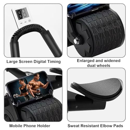 2026 Upgraded Ab Roller Wheel with Knee Mat &Timer - Automatic Rebound Abdominal Wheel with Elbow Support, Abs Workout Equipment for Core Strength Training, Ab Exercise Roller for Women Men