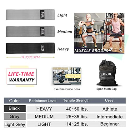 EnriQ Booty Bands Fabric Resistance Bands for Legs and Butt - Non Slip Cloth Hip Bands Elastic Workout Bands - Activate Glutes and Thighs - Made of Premium Elastic Fabric