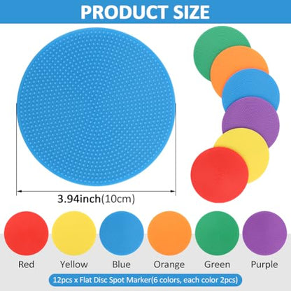 12 Pcs Non Slip Agility Markers Poly Spots, 4 Inch Floor Dots for Indoor and Outdoor Surfaces, Spot Markers for Sports Activities, Dance