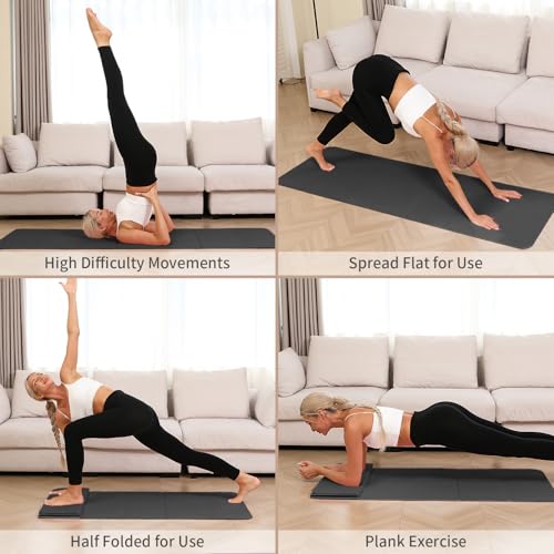 PAIDU Foldable Yoga Mat - 10mm Extra Thick, 75"26" Non-Slip Exercise Fitness Mat | SGS Eco-Certified, Portable for Yoga/Pilates/Studio/Home Workout - color: Black&