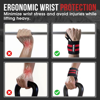 WSAKOUE Weightlifting Wrist Wraps - 18" Professional Wrist Support with Heavy-Duty Thumb Loop for Powerlifting, Bench Press & Strength Training- Adjustable Gym Wrist Straps for Men & Women - color: Red