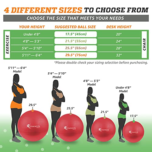SmarterLife Exercise Ball, Yoga Ball for Gym, Balance, Stability, Pregnancy - color: Red, size: 45 cm