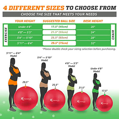 SmarterLife Exercise Ball, Yoga Ball for Gym, Balance, Stability, Pregnancy - color: Red, size: 45 cm
