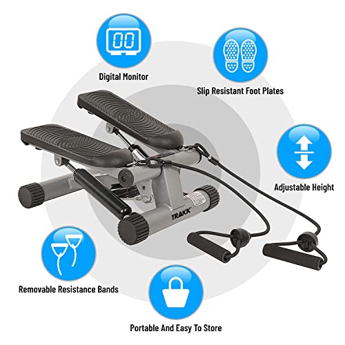 TRAKK Fitness Mini Stepper - Stair Stepper for Home, Exercise Step Platform, Workout Equipment with Resistance Bands