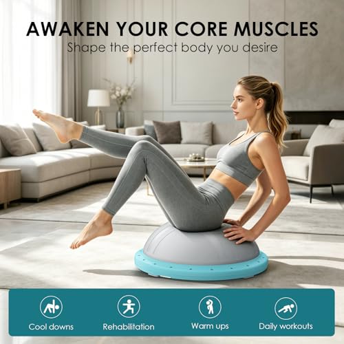 Half Balance Ball Trainer - Balance Ball Trainer with Resistance Bands and Foot Pump,Stability Ball for Exercise, Full-Body Workouts, Home Gym