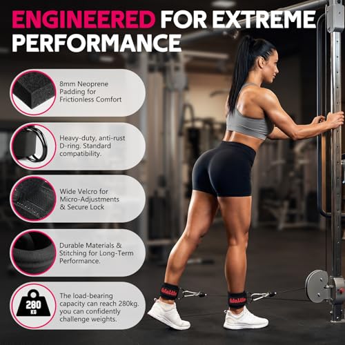 WALITO Gym Ankle Straps for Cable Machines Women & Men - Glute Kickback Ankle Cuff, Adjustable Cable Machine Accessories for Leg Extensions, Hip Abductors & Lower Body Workouts
