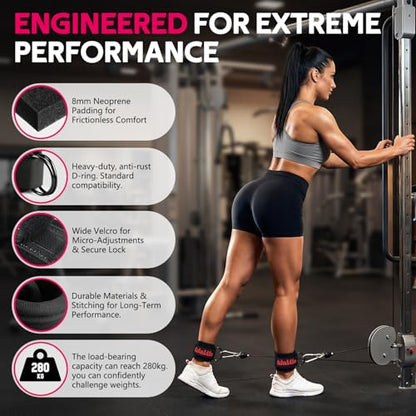 WALITO Gym Ankle Straps for Cable Machines Women & Men - Glute Kickback Ankle Cuff, Adjustable Cable Machine Accessories for Leg Extensions, Hip Abductors & Lower Body Workouts