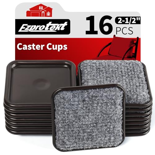 Ezprotekt 2.5" Square Carpet Bottom Furniture Caster Cups, 16 Pcs Reusable Furniture Coasters, Felt Furniture Sliders Pads to Protect Hardwood, Tile or Carpetd Floors from Scratches (Brown/Gray) - size: 2.5"(2-1/2")