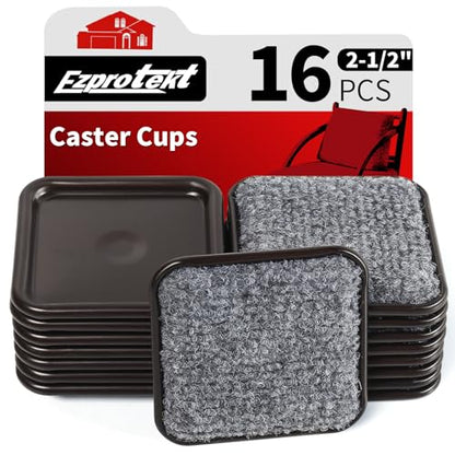Ezprotekt 2.5" Square Carpet Bottom Furniture Caster Cups, 16 Pcs Reusable Furniture Coasters, Felt Furniture Sliders Pads to Protect Hardwood, Tile or Carpetd Floors from Scratches (Brown/Gray) - size: 2.5"(2-1/2")