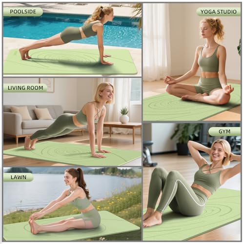 Large Yoga Mat Thick, 76"x32"x0.31"Wide POE Exercise Mat with Non-Slip Surface & Carry Strap, Anti-Tear Workout Mat for Yoga, Pilates, Fitness - color: Light Green
