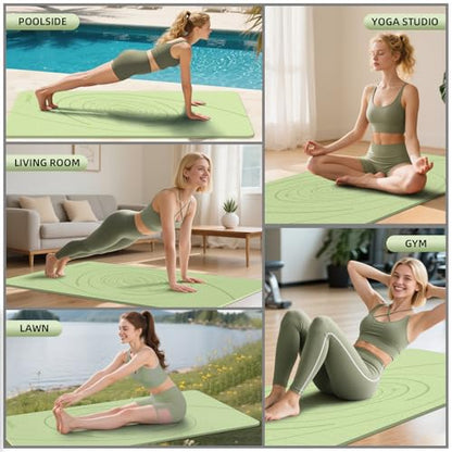 Large Yoga Mat Thick, 76"x32"x0.31"Wide POE Exercise Mat with Non-Slip Surface & Carry Strap, Anti-Tear Workout Mat for Yoga, Pilates, Fitness - color: Light Green
