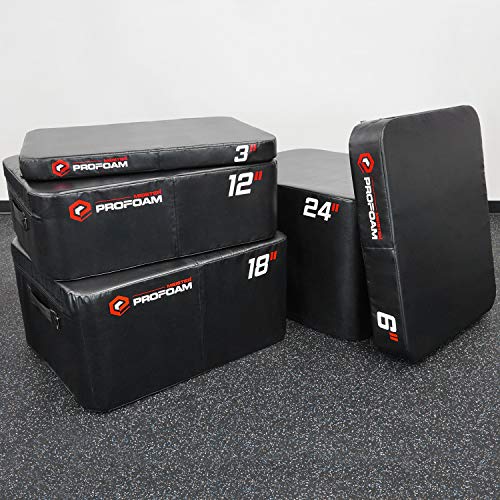 Meister PROFOAM Plyo Boxes - Foam Plyometric Jump Boxes for Pro Gyms - style: 5 BOX SET (24", 18", 12", 6", 3") - Black