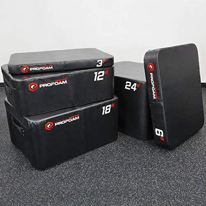 Meister PROFOAM Plyo Boxes - Foam Plyometric Jump Boxes for Pro Gyms - style: 5 BOX SET (24", 18", 12", 6", 3") - Black