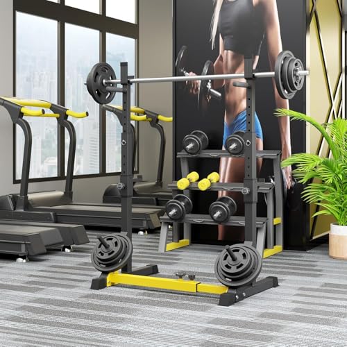 Arlopu Squat Rack Stand, Bench Press Rack, Barbell Rack, Adjustable Dumbbell Rack, Multi-Function Weight Lifting Home Gym, Fitness Exercise Equipment with Storages, Strength Training, for Beginners and Professional Use, 570lbs