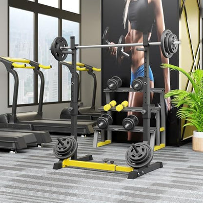 Arlopu Squat Rack Stand, Bench Press Rack, Barbell Rack, Adjustable Dumbbell Rack, Multi-Function Weight Lifting Home Gym, Fitness Exercise Equipment with Storages, Strength Training, for Beginners and Professional Use, 570lbs
